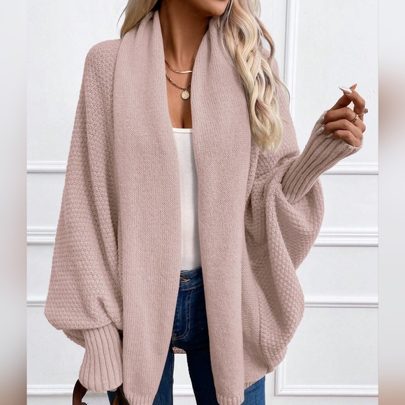 Solid Color Batwing Sleeve Long Sleeve Cardigan - Picture 5 of 5